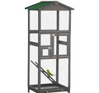 Cage à oiseaux volière grande taille 2 portes toit asphalte tiroir amovible  bois gris