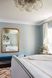 Wallpaper navy blue brown real natural grasscloth wallcoverings grass cloth. Gold Beaded French Mirror On Blue Grasscloth Wallpaper Transitional Bedroom