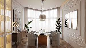 Great room anchored by the large fireplace with large sliding glass doors that open up to the outside patios. Sophisticated Dining Room In Nyc Apartment