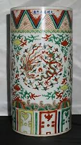 Few tight cracks on underside of base. Rare Antique Chinese Famille Verte Wucai Porcelain Umbrella Stand Vase Mark Ebay