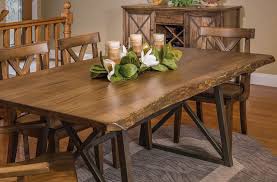 This solid wood dining table rests atop 2 modern steel pedestals. Gaffney Live Edge Dining Furniture Set Countryside Amish Furniture