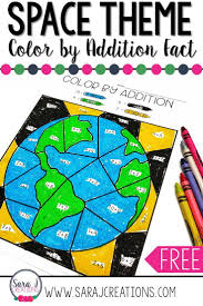 Color By Addition Free Space Themed Printable Space Activities For Kids Space Themed Printables Space Activities
