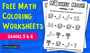 Our coloring sheets are free downloadable pdf files that you can also make into cards by using the booklet function on your printer. Free Math Coloring Worksheets For 5th And 6th Grade Mashup Math
