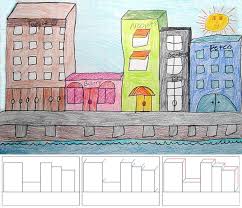 Art Projects For Kids How To Draw City Buildings Homeschool Art Elementary Art Classroom Art Projects