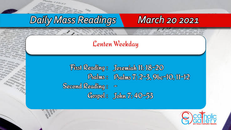 Catholic Daily Mass Reading Online Today 20th March 2021