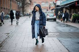 Lisa Hahnbueck Wearing Navy Tommy Hilfiger X Gigi Hadid Down Feather Puffy Coat Outfit Copenhagen Fashion Week Long Puffy Coat