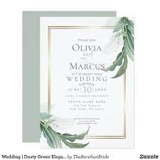Wedding Dusty Green Elegant Tropical Foliage Invitation Zazzlecom Fun Wedding Invitations Botanical Wedding Theme Customizable Wedding Invitations