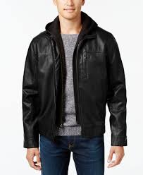 Calvin Klein Men S Faux Leather Hooded Jacket Faux Leather Hooded Jacket Calvin Klein Men Mens Jackets