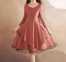 Http Www Etsy Com Es Shop Happyfamilyjudy Pink Lace Dress Linen Cotton Dress Women Dress Por Happyfami Lace Pink Dress Long Sleeve Vintage Dresses Lace Dress