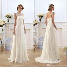Lace Chiffon Empire Wedding Dresses 2019 Cheap Sheer Neck Capped Sleeve A Line Long Chiffon Wedding Dresses Summer Beach Bridal Gowns Cps212 Plus Size Designer Cheap Lace Wedding Dresses Chiffon