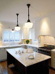 Love The Lighting Marble And Hood Over Stove Lighting Fixtures Kitchen Island School House Lighting Kitchen Design