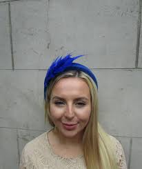 Royal Blue Feather Padded Headband Fascinator Races Wedding Halo Crown  Spiky Feather Ladies Day Hair Band Headpiece Cobalt U1p