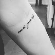 (oh, and the addition of the owl is a dash of trendy cuteness we adore!) 2. Never Give Up Tattoo Tattoo Script Tattoos Foot Tattoos
