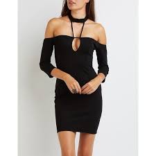 Charlotte Russe Caged Mock Neck Off The Shoulder Dress 15 Liked On Polyvore Bodycon Dress With Sleeves Girls Night Out Dresses Off Shoulder Cocktail Dress