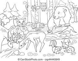 Filled with plants, animals, insects, and beautiful colors, forests are a magical place for children. Forest Landscape With Animals Coloring Vector For Adults Vector Stock Illustration Royalty Free I Animal Coloring Pages Coloring Pages Animal Coloring Books