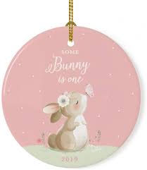 Where to buy rabbit christmas ornaments? Personalized Round Porcelain Christmas Ornament Bunny Rabbit Blush Pi