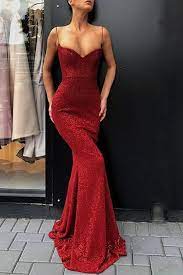 Spaghetti Straps Red Sequins Evening Dress Red Mermaid Prom Dress Red Prom Dress Sequin Prom Dresses