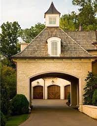 Porte Cochere Stone Garage Beyond Arched Cupola Mansard Dormer Elegant Cottage Style House Exterior Modern Farmhouse Exterior Farmhouse Exterior