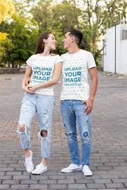 Placeit T Shirt Mockup Of A Couple Sticking Their Tongues Out In 2020 Matching Couple Shirts Couple Shirts Girlfriend Shirts