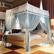 Try incorporating small lights or curtain tiebacks to add a personal touch. Buy Joyreap 4 Corners Lace Canopy Bed Curtain For Girls Adults Royal Cozy Drape Netting 3 Opening Mosquito Net Cute Princess Bedroom Decoration Accessoriesblue Twin Online In Vietnam B087fx7dyz