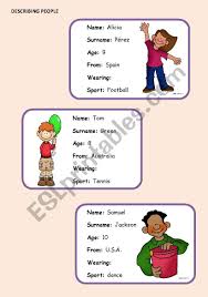 My students were able to perform this task flawlessly! Speaking Cards Describe Yourself Esl Worksheet By Anuska8