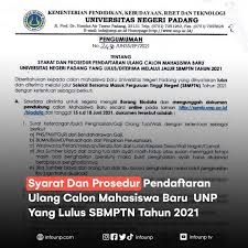 Pendaftaran ulang seleksi mandiri tahun 2021. Info Unp à¹‚à¸žà¸ªà¸• Facebook
