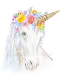 Cute unicorn cartoon with flower crown. Acuarela Unicornio Con Una Corona De Flores 8x10 8 5x11 Etsy Unicorn Painting Watercolor Paintings Paintings Art Prints