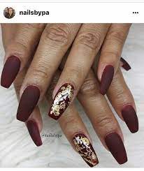 2018 brought the burgundy trend back that was in the 90's. Dr Fir Blog Everything You Are Looking For Gold Nails Gold Acrylic Nails Burgundy Nails