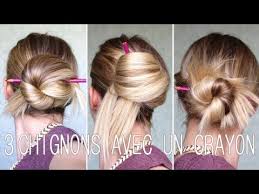 J'ai aussi tenté comment attacher ses cheveux avec des petites pinces, mais c'est assez. 3 Chignons Rapides Avec Juste Un Crayon Youtube