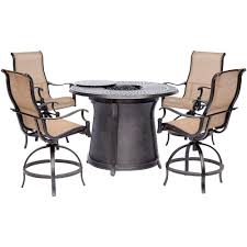 The overall fire pit rim to rim is 36 in. Hanover Man5pcfprd Br Manor 5 Piece High Dining Set In Tan With 4 Swivel Chairs And A 40 000 Btu Cast Top Fire Pit Table Outdoor Furniture Dining Sets