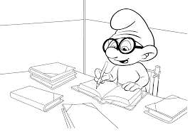 Looking for the lost village, they have to travel through the forbidden forest. Coloring Page Brainy Smurf