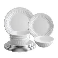 Black And White Melamine Dinnerware Sets Gourmet Art 12 Piece Beaded Chateau Melamine Dinnerware Set White Service For 4 Includes Dinner Plates Salad Plates And Bowls Walmart Com In 2020 Melamine Dinnerware Melamine Dinnerware Sets Dinnerware Sets