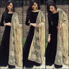 Designer Heavy Worked Dupatta Black Anarkali Suit Indian Outfits Fashion Indian Dresses