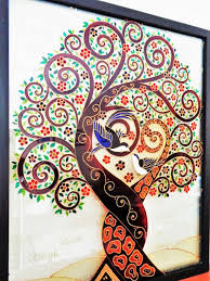Very Beautiful Romantic Painting Tree Birds Heart Are Symbols Of Love Life And Family I Used Few Te Glass Painting Patterns Glass Painting Tree Of Life Art