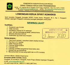 Lowongan kerja swalayan minggu ini posisi terbatas… lowongan kerja terbaru lpp agro nusantara selengkapnya bisa anda lihat di lokerbumn.com atau klik link bio. Disnakertrans Lowongan Kerja Di Spirit Konveksi Pengasih