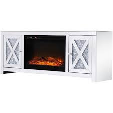 Elegant Decor Modern 59 Clear Silver Mirrored Faux Log Fireplace Tv Stand Mf9903 F1