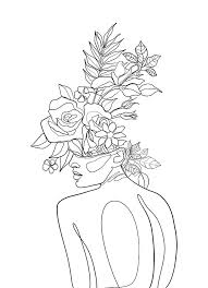 How to draw a face, face, faces, head, heads, profile view, side view, female, woman, girl. Women With Flowers Head One Line Art Digital Art By Ros Ruseva