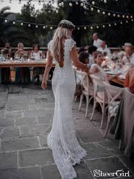 Backless Lace Boho Mermaid Wedding Dresses Cap Sleeve Bohemian Bridal Gown Awd1410 Wedding Dress Cap Sleeves Lace Beach Wedding Dress Wedding Gowns Lace