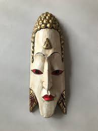 Original Vintage Indonesian mask wall hanging art decor handmade 15"