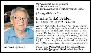 Todesanzeigen von Emilie Felder