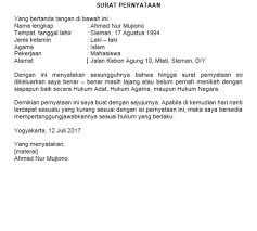 Surat pernyataan diri merupakan surat yang berisi penjelasan identitas seseorang beserta pernyataan yang perlu diketahui orang atau pihak lain mengenai hal yang berkaitan dengan kondisi diri sendiri. Contoh Surat Bersedia Tidak Menikah Selama Magang