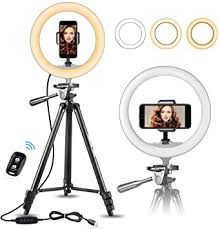 Amazon Com 10 Selfie Ring Light With 50 Extendable Tripod Stand Flexible Phone Holder For Live Stream Makeup Ubeesize Mini Desktop Led Camera Ringlight For Youtube Video Compatible With Iphone Android Electronics