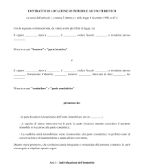 Contratto Di Locazione Turistica Modello Word E Pdf