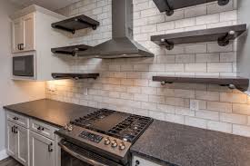 Kitchen Design With Subway Tiles And Floating Shelves Kitchen Design Kitchen Cabinets Kitchen Remodel