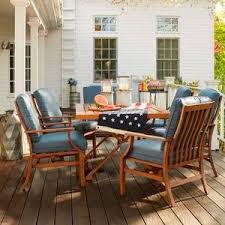 The Vintage Inspired Catalina Dining Set With Blue Cushions Buy Online Osh Com Orchard Supply Outdoor Outdoor Furniture Sets Patio 7 Piece Dining Set