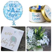 Foil balloon delivered as single balloon. Baby Boy Gift Set Irene S Florist
