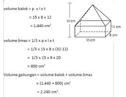 Rumus Volume Untuk Campuran Gambar Limas Dan Balok Dik Tinggi Gabungan Bangun 32 Cm Tinggi Brainly Co Id