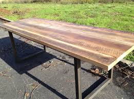 Reclaimed Wood Dining Table Antique Oak Top Black Iron Base Wood Patio Wood Patio Furniture Outdoor Wood Furniture