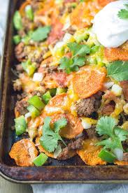 Healthy Sweet Potato Nachos Recipe Bound By Food Recipe Sweet Potato Nachos Stuffed Sweet Potato Healthy Sweet Potato