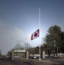 The canadian flag is flown at half mast to represent mourning. Canadian Flag At Half Mast At Cfb Gagetown Near Oromocto Nb Half Mast New Brunswick Canadian Flag